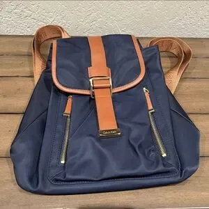 Calvin Klein Navy and Tan Backpack Calvin Klein Navy Blue Backpack Like new | Mercari main image 2